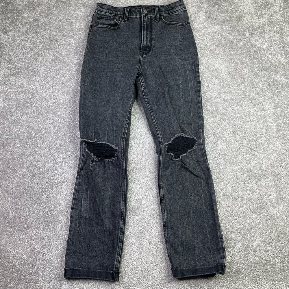 Abercrombie & Fitch Mom Jeans Women's 26 Black Wash Tapered High Rise Denim